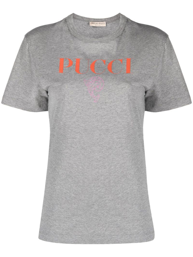 Grey Logo Print Cotton T-shirt