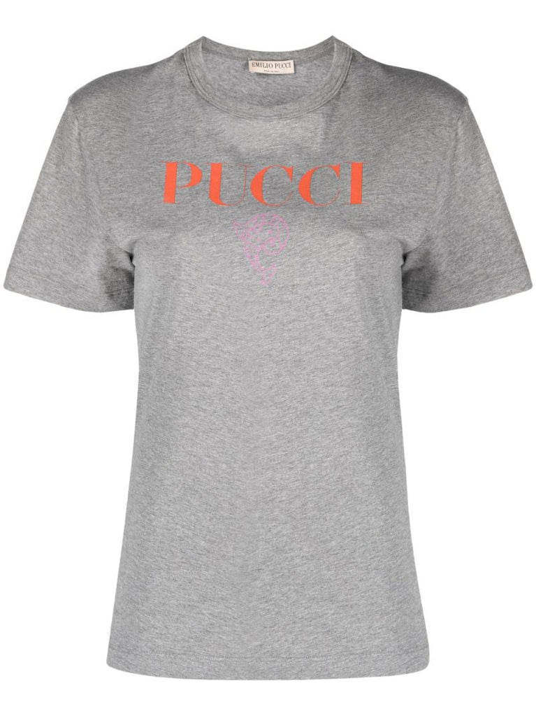 Grey Logo Print Cotton T-shirt