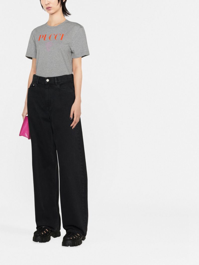 Grey Logo Print Cotton T-shirt