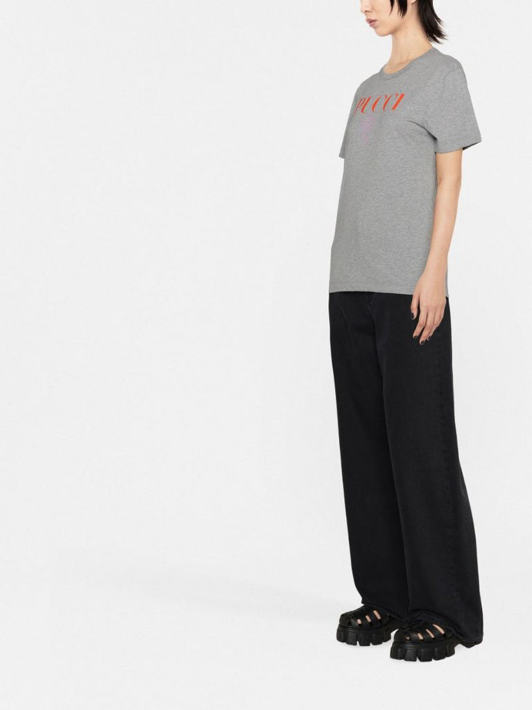 Grey Logo Print Cotton T-shirt