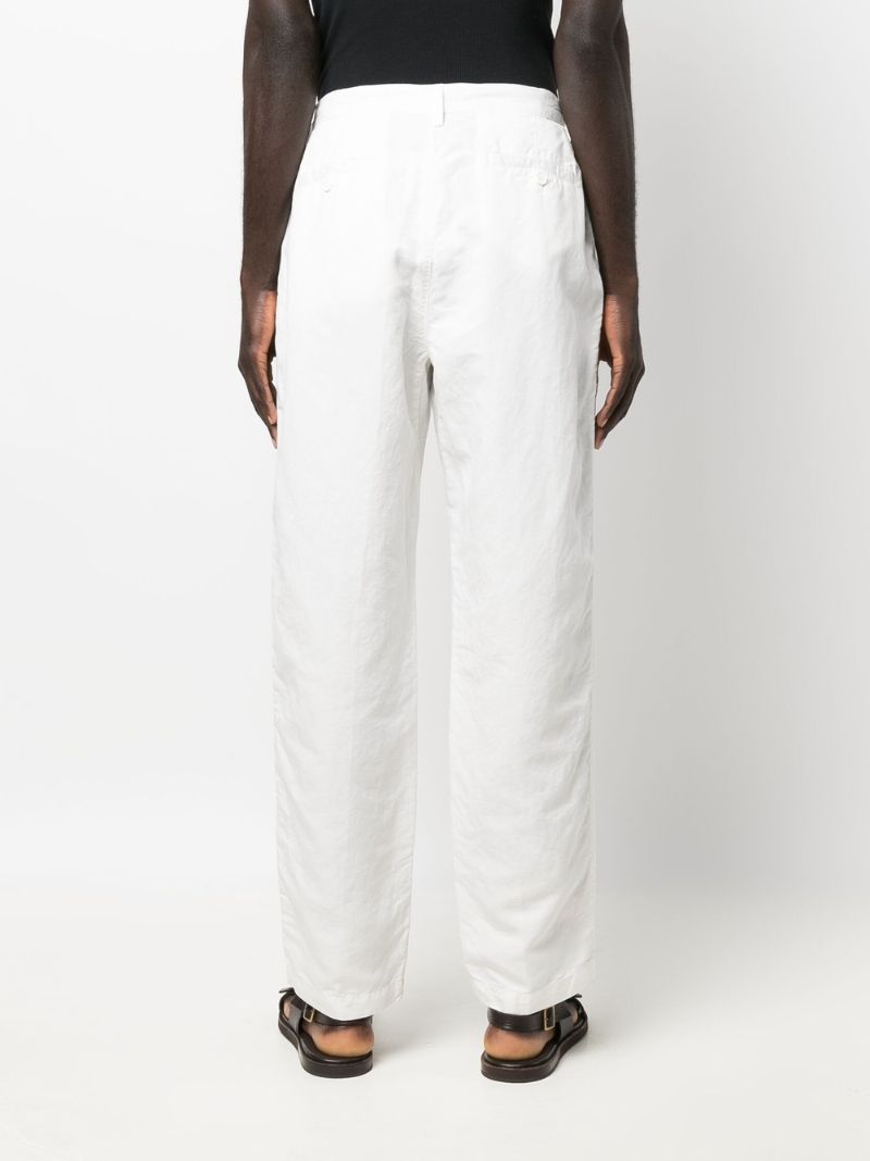 White Straight Leg Cotton and Linen Trousers