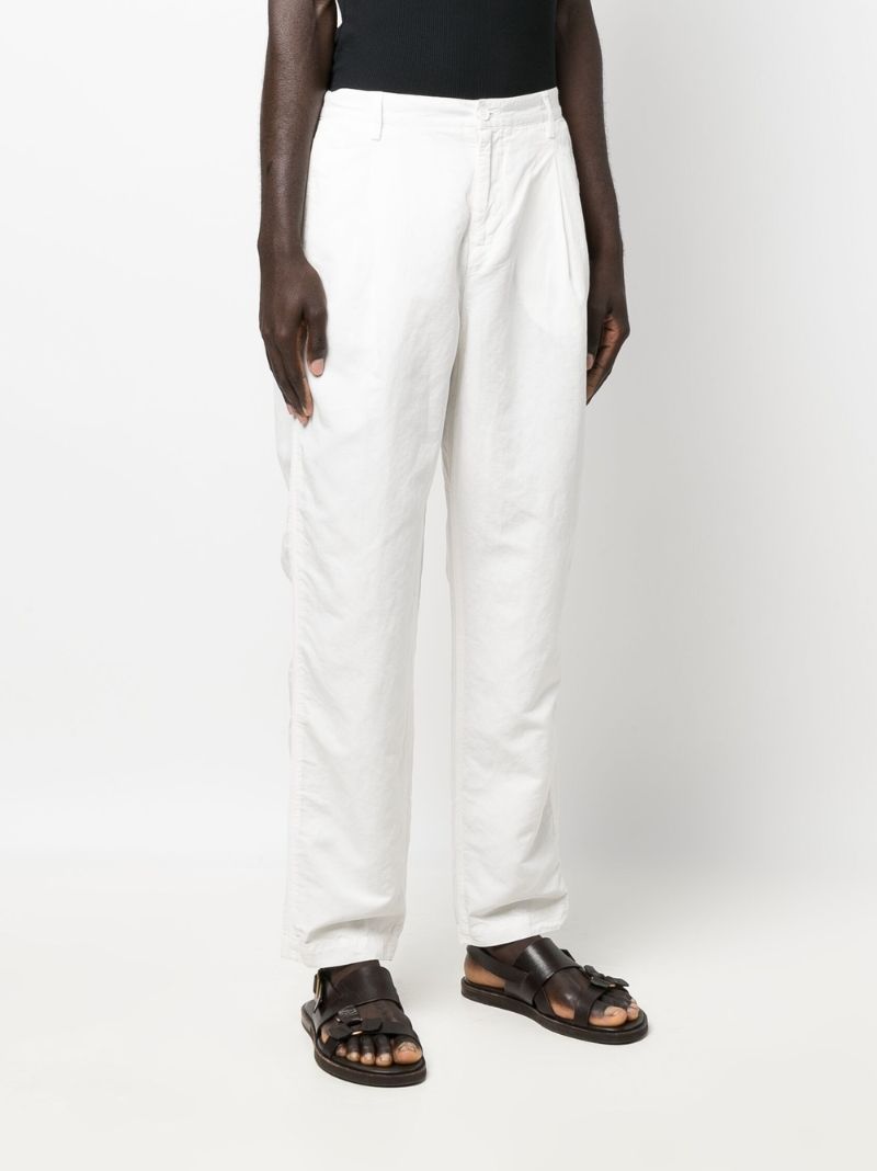 White Straight Leg Cotton and Linen Trousers