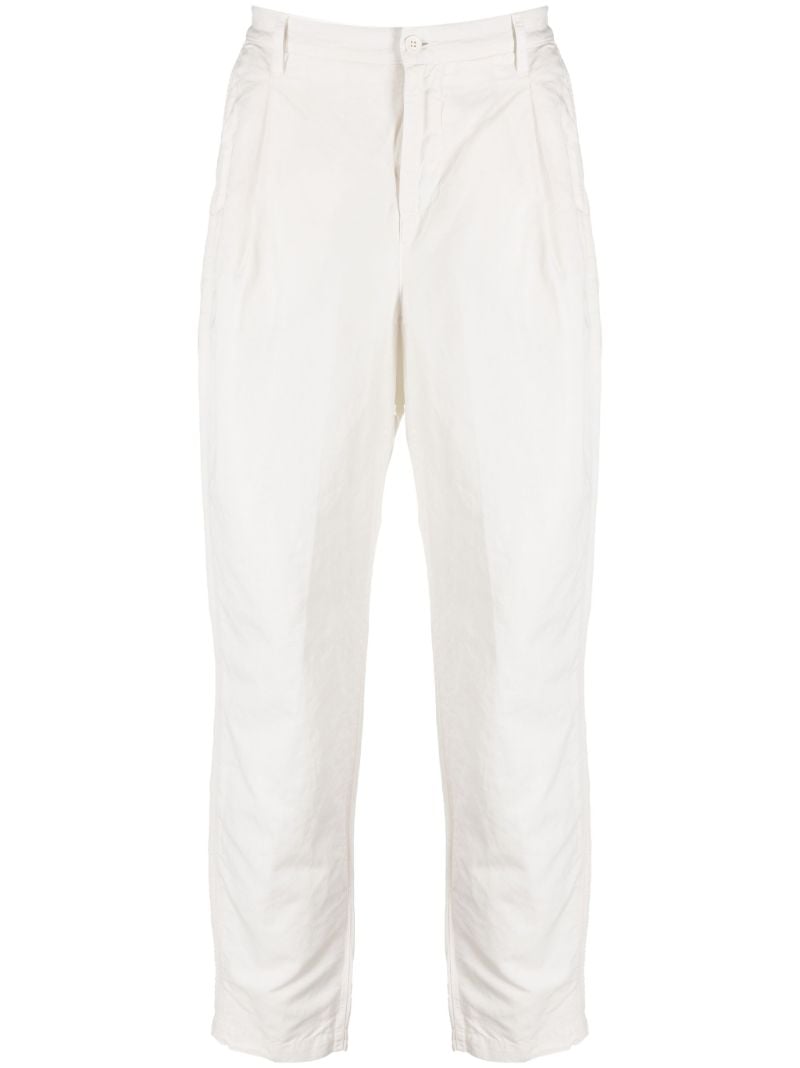 White Straight Leg Cotton and Linen Trousers