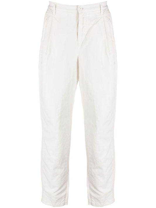 White Straight Leg Cotton and Linen Trousers