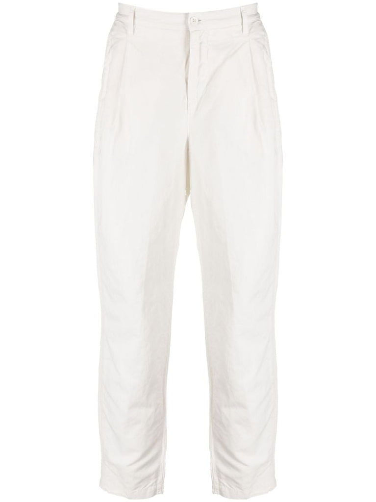 White Straight Leg Cotton and Linen Trousers
