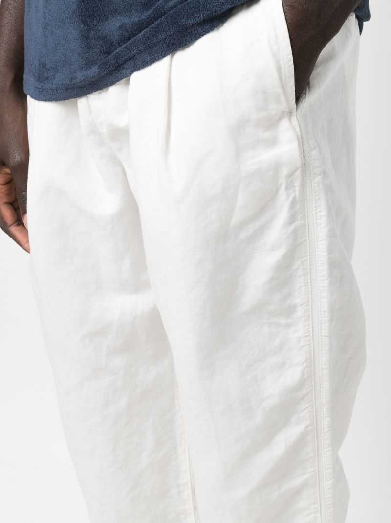 White Straight Leg Cotton and Linen Trousers