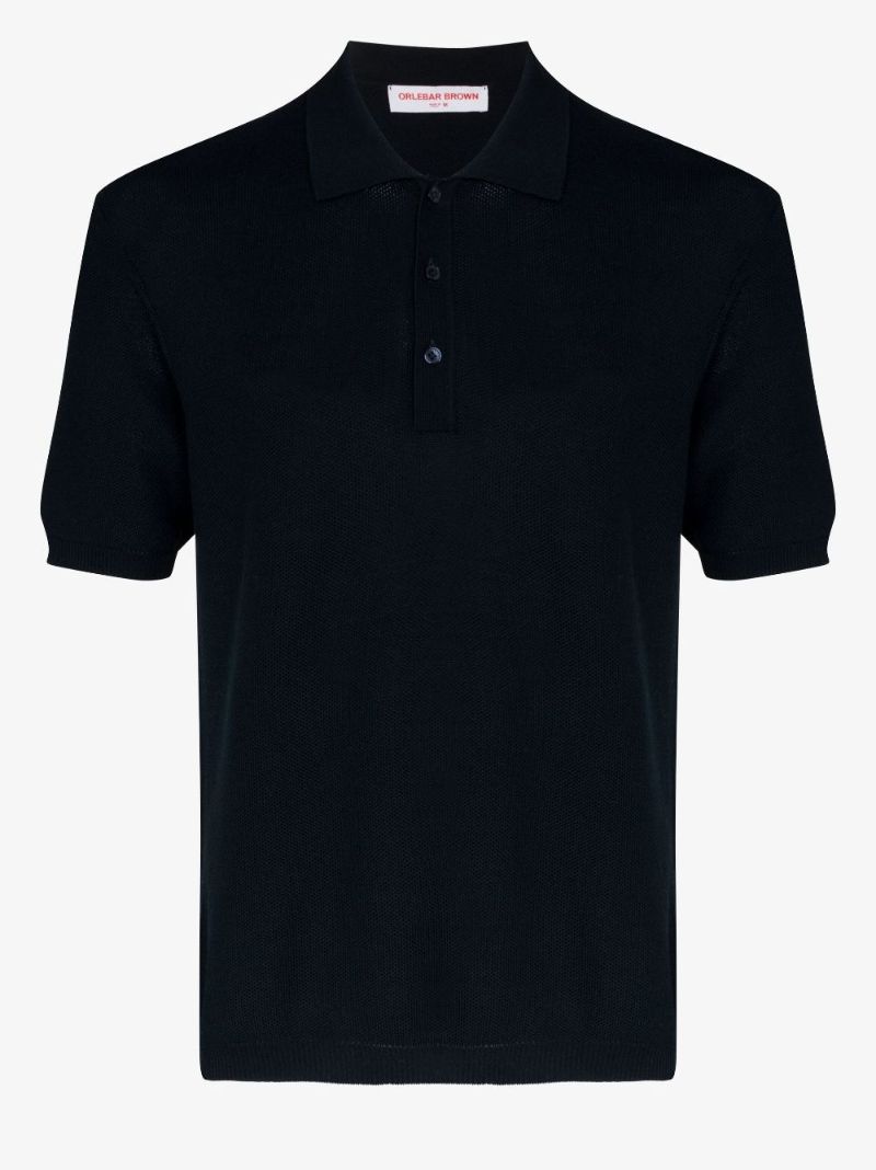 Blue Button Placket Cotton Polo Shirt