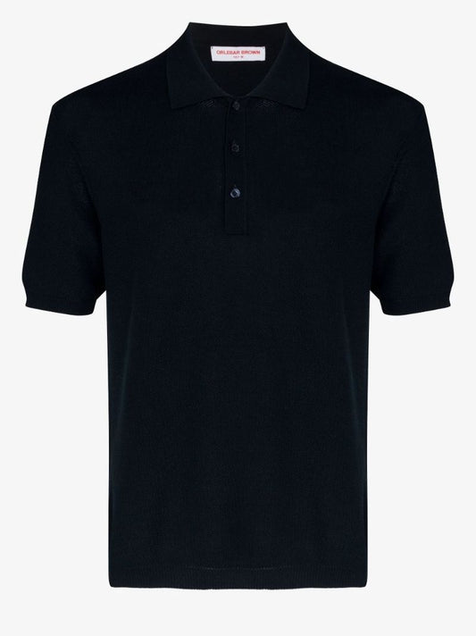 Blue Button Placket Cotton Polo Shirt
