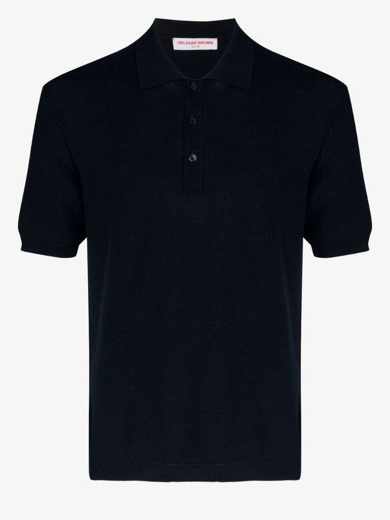 Blue Button Placket Cotton Polo Shirt