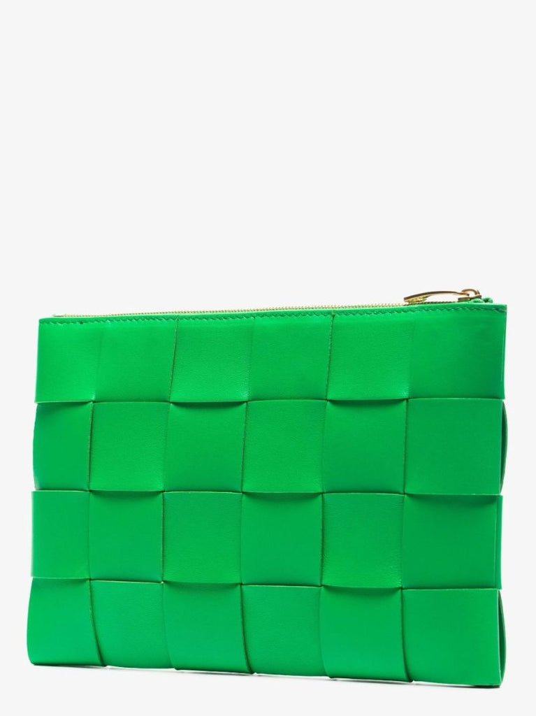 Green Bill Zipped Intrecciato Leather Clutch Bag