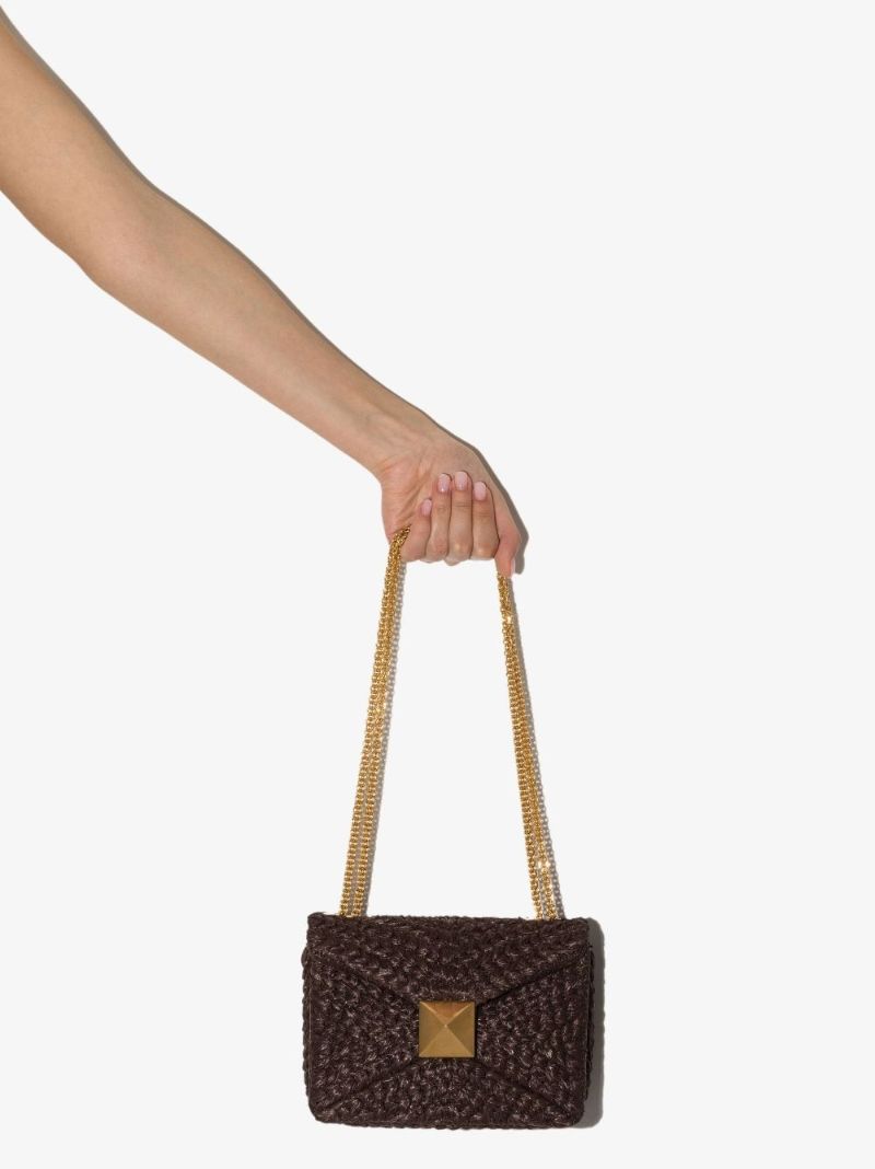 Brown One Stud Raffia Shoulder Bag