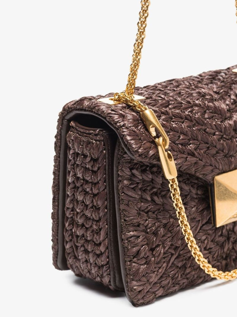 Brown One Stud Raffia Shoulder Bag