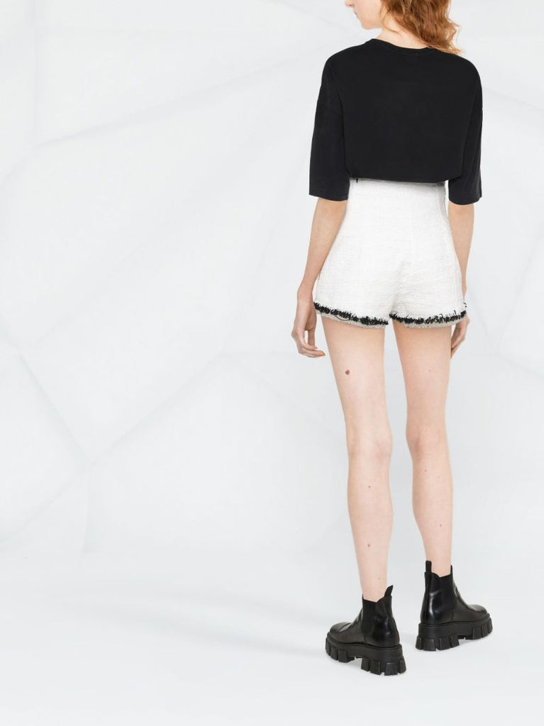 White Textured High Waist Shorts