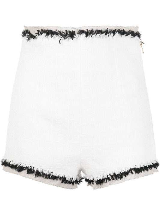 White Textured High Waist Shorts