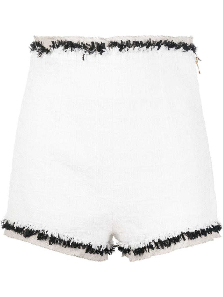White Textured High Waist Shorts