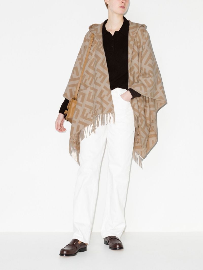 Hooded Ff Logo Jacquard Cashmere Poncho