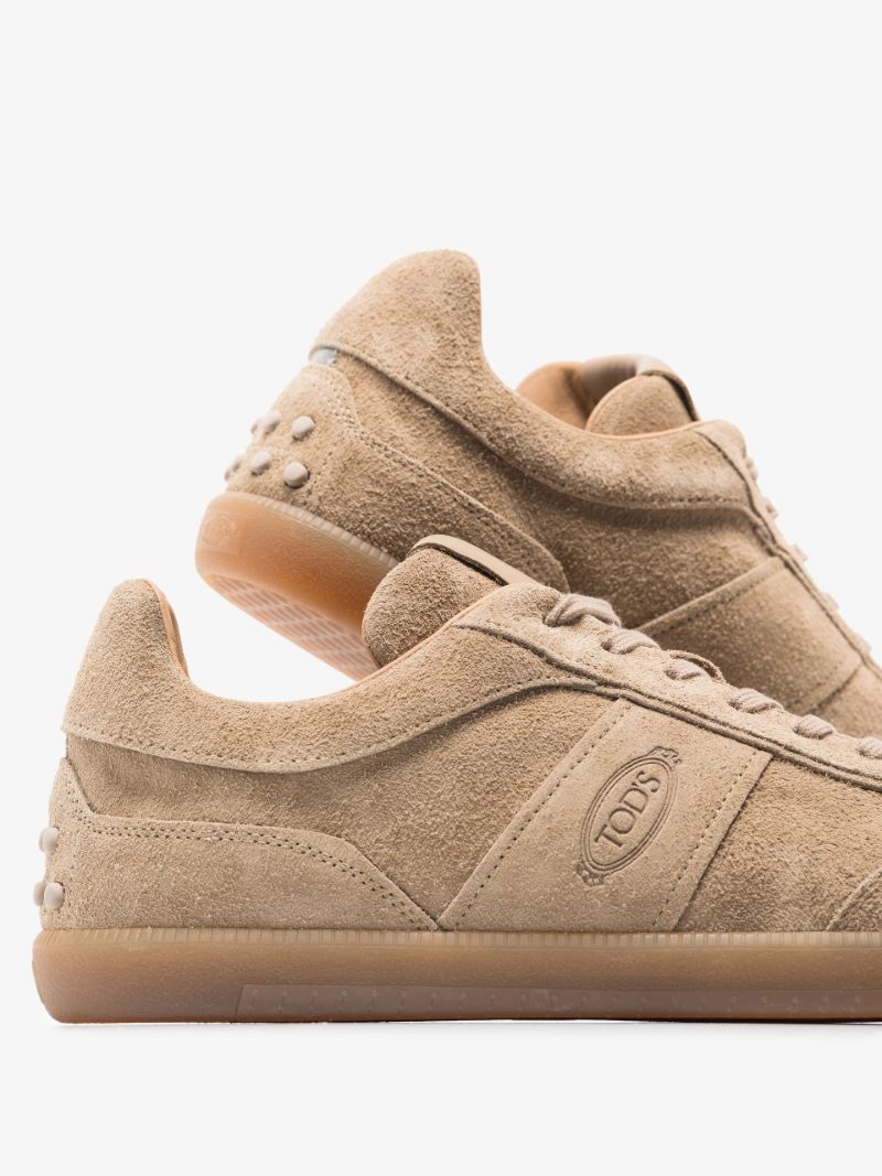 Neutral Panelled Low Top Suede Sneakers