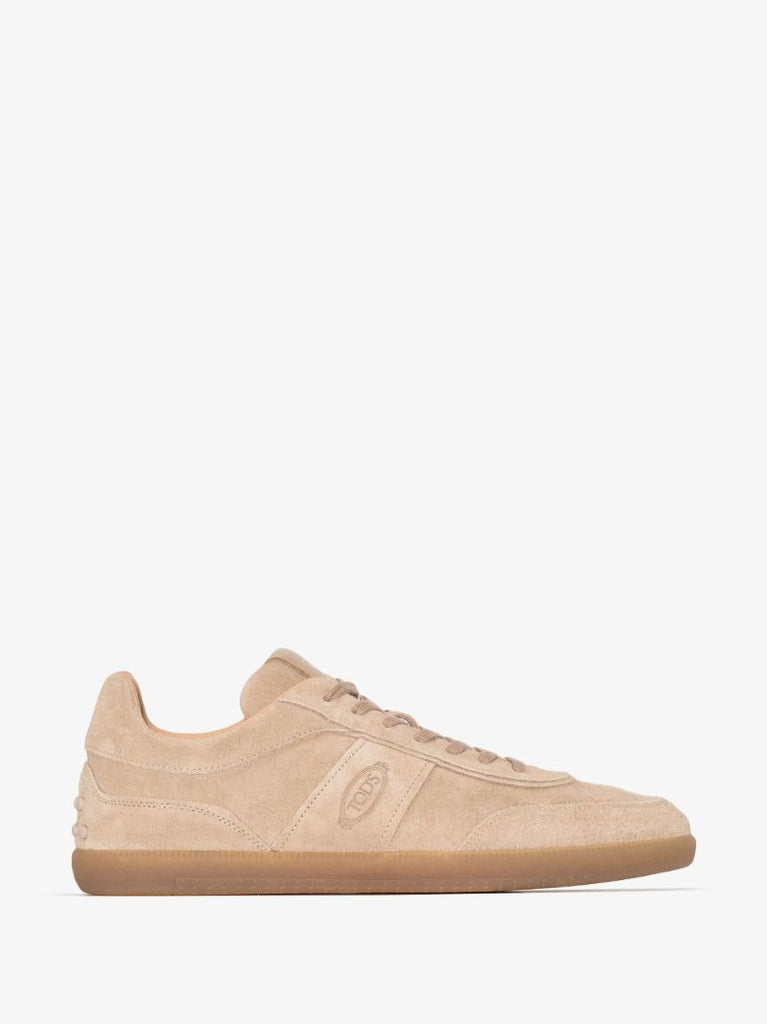 Neutral Panelled Low Top Suede Sneakers