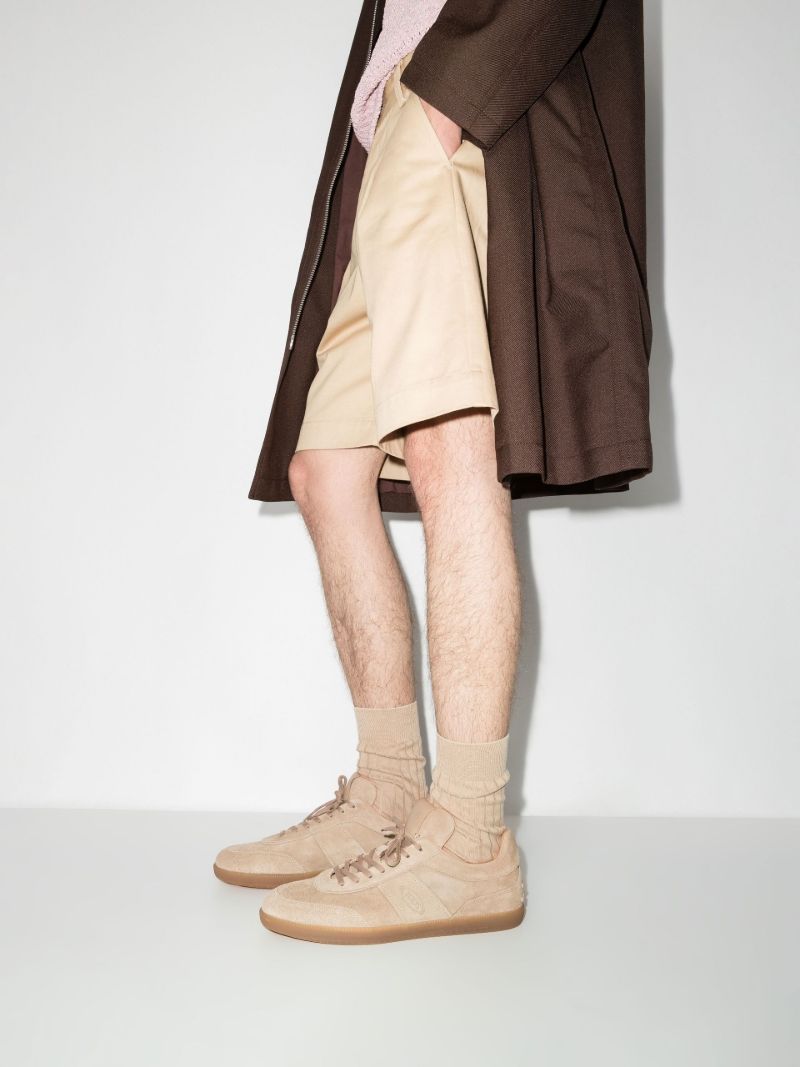 Neutral Panelled Low Top Suede Sneakers