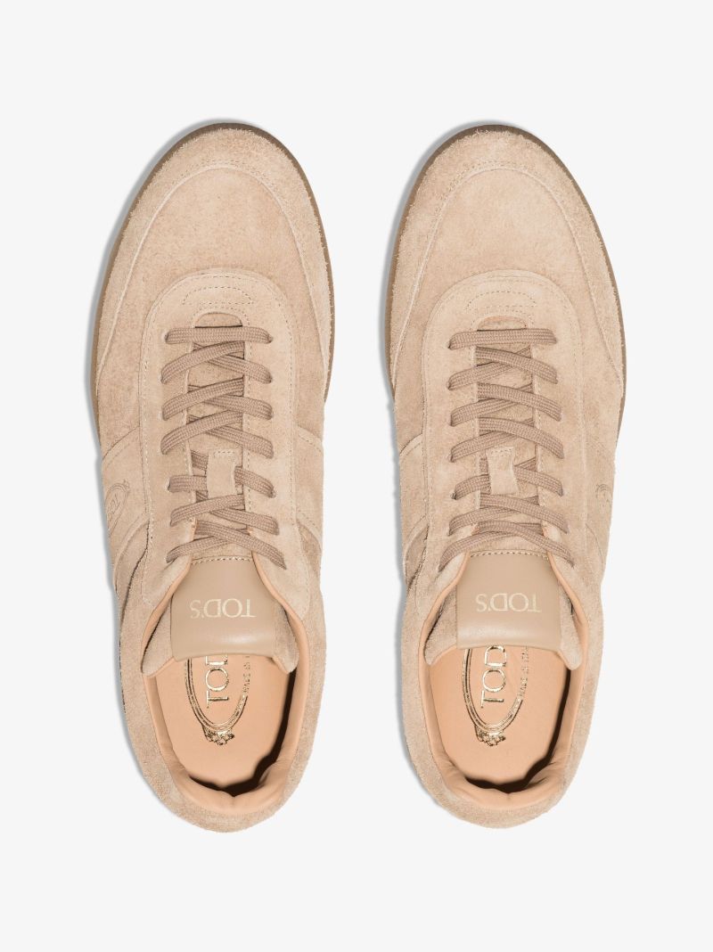 Neutral Panelled Low Top Suede Sneakers