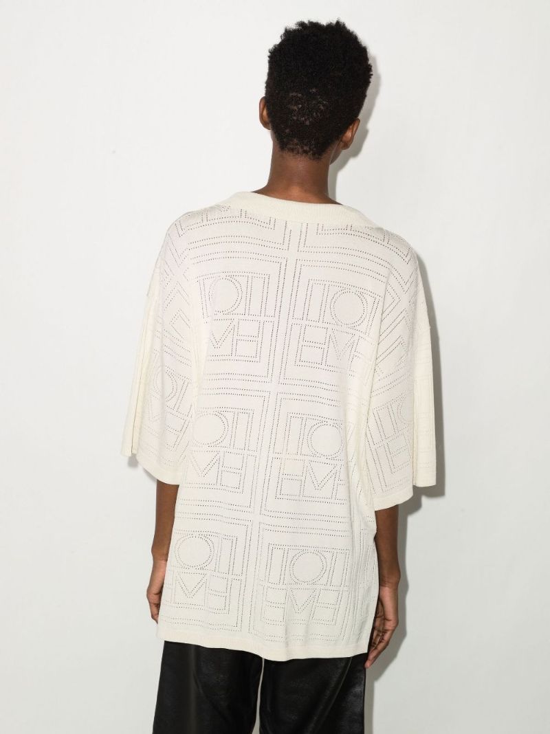 Monogram Pointelle Knit Polo Top