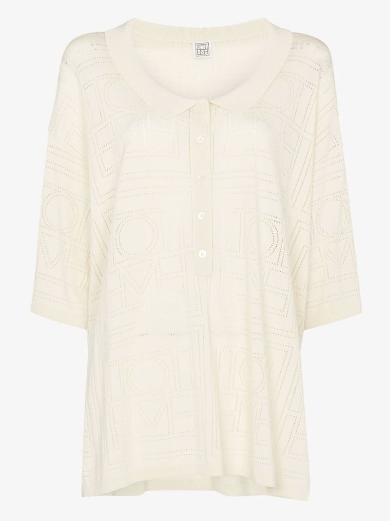 Monogram Pointelle Knit Polo Top
