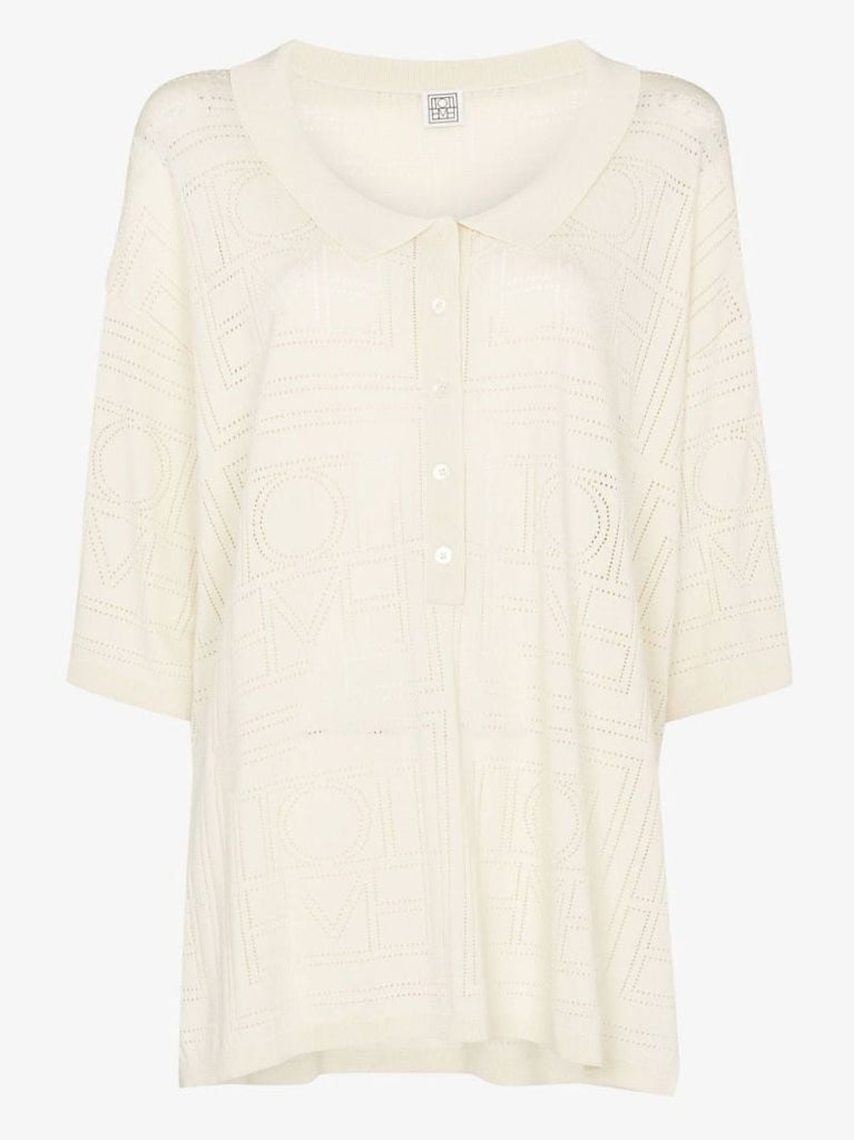 Monogram Pointelle Knit Polo Top
