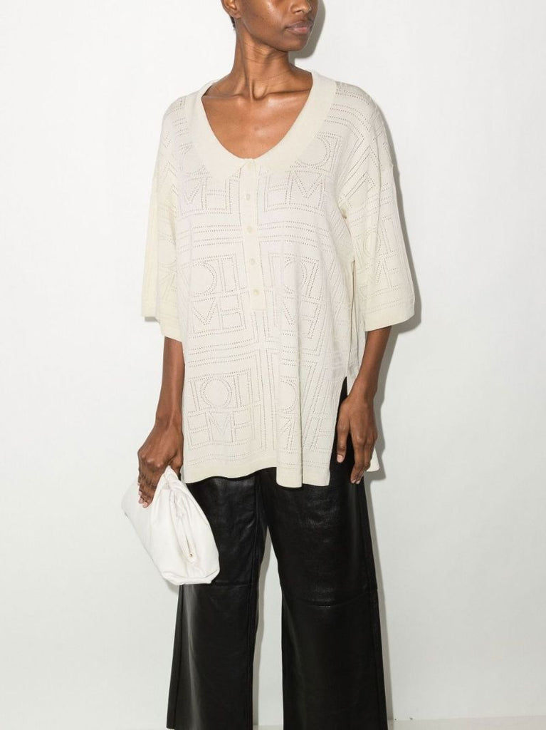 Monogram Pointelle Knit Polo Top