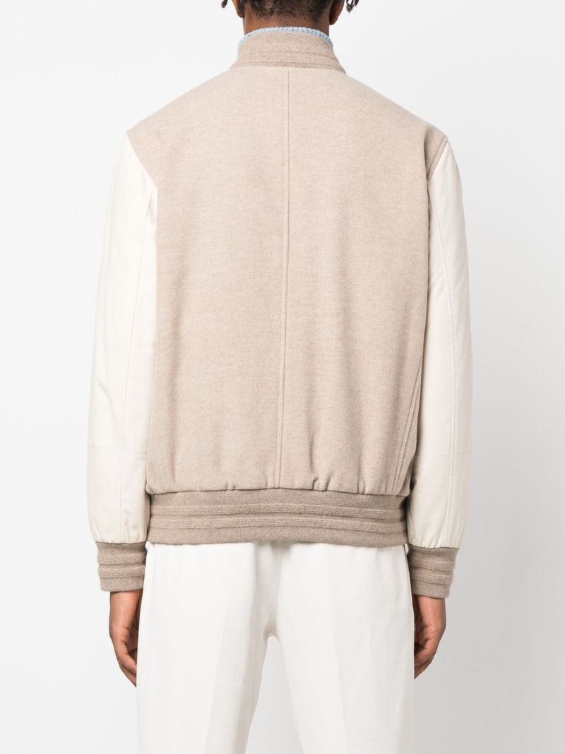 Neutral Colour Block Cashmere Bomber Jacket