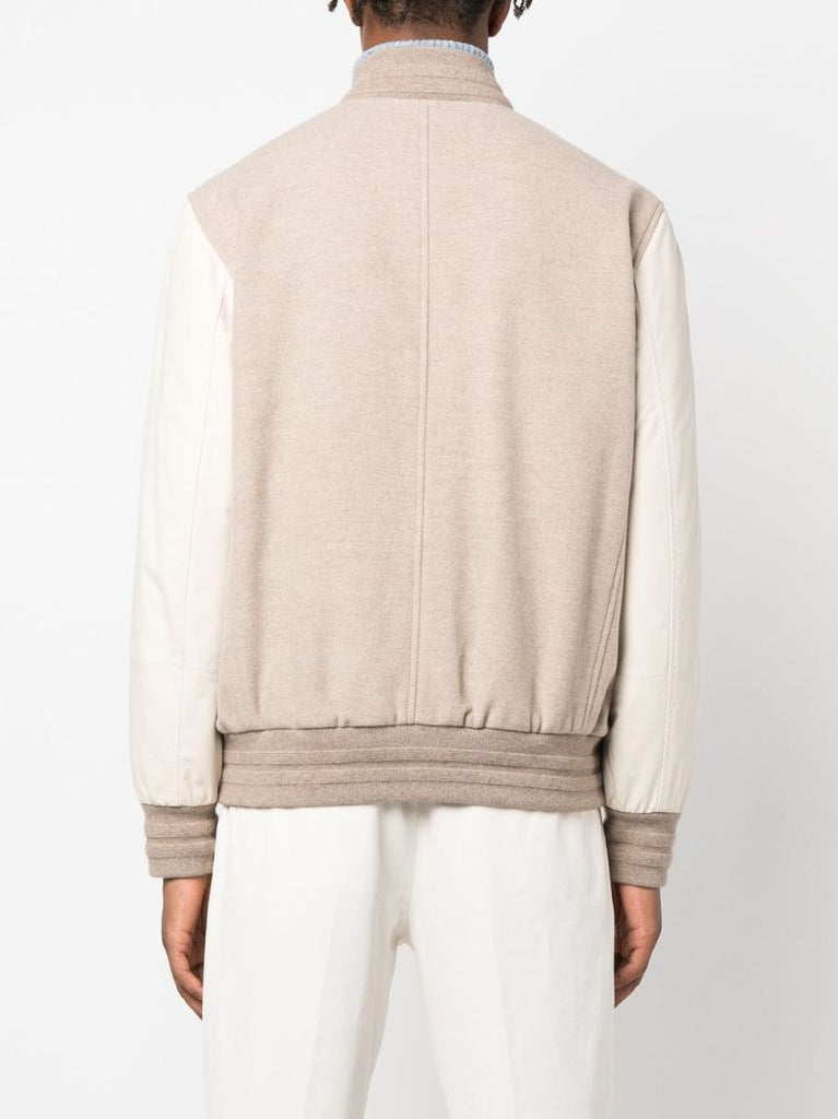 Neutral Colour Block Cashmere Bomber Jacket