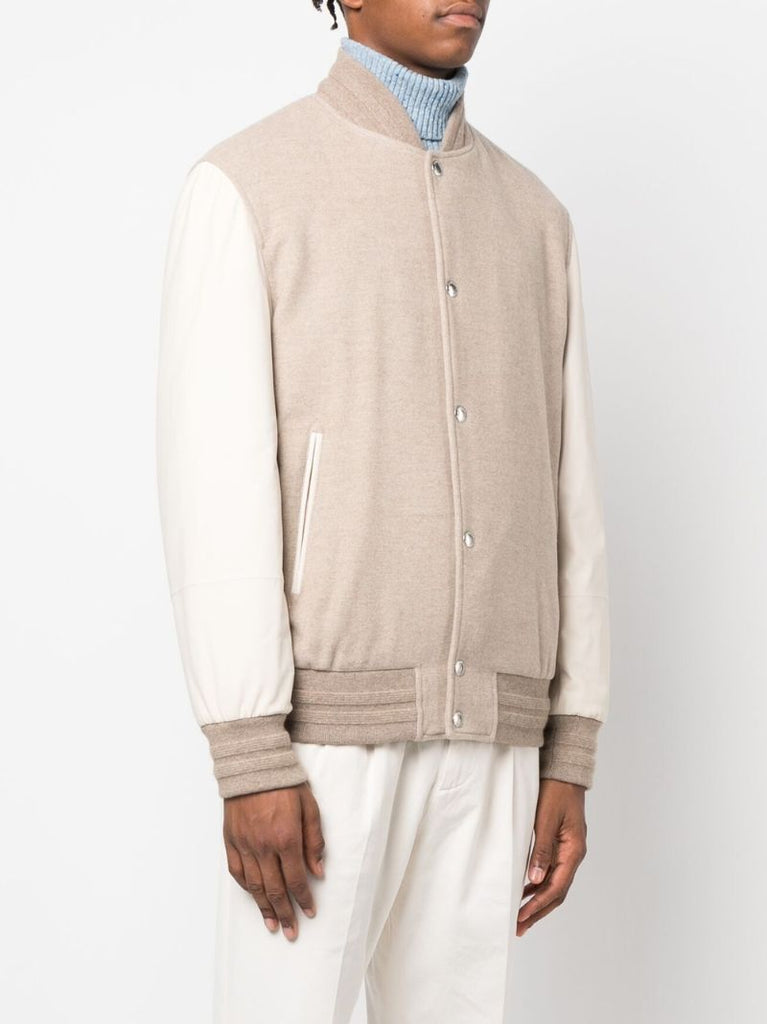 Neutral Colour Block Cashmere Bomber Jacket