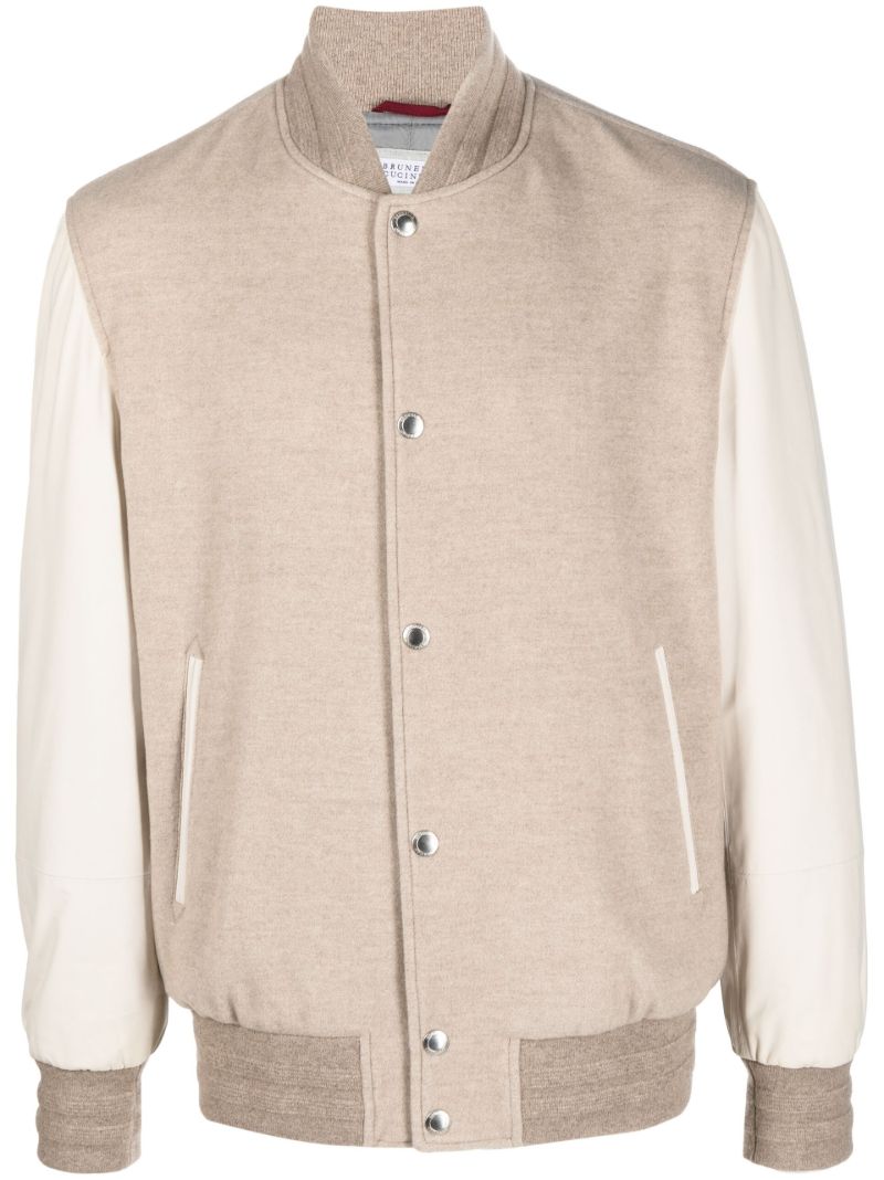 Neutral Colour Block Cashmere Bomber Jacket