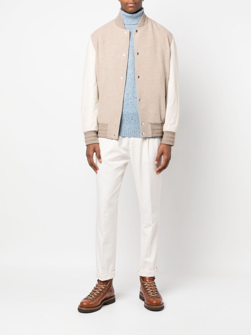 Neutral Colour Block Cashmere Bomber Jacket