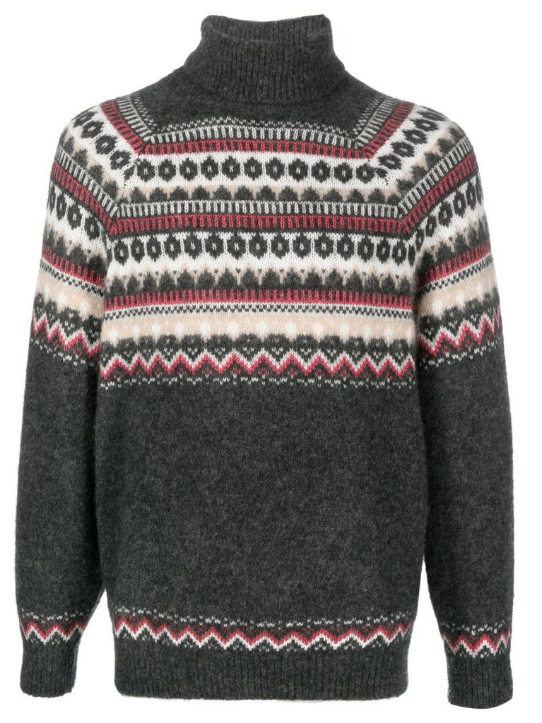 Green Roll Neck Intarsia-knit Jumper