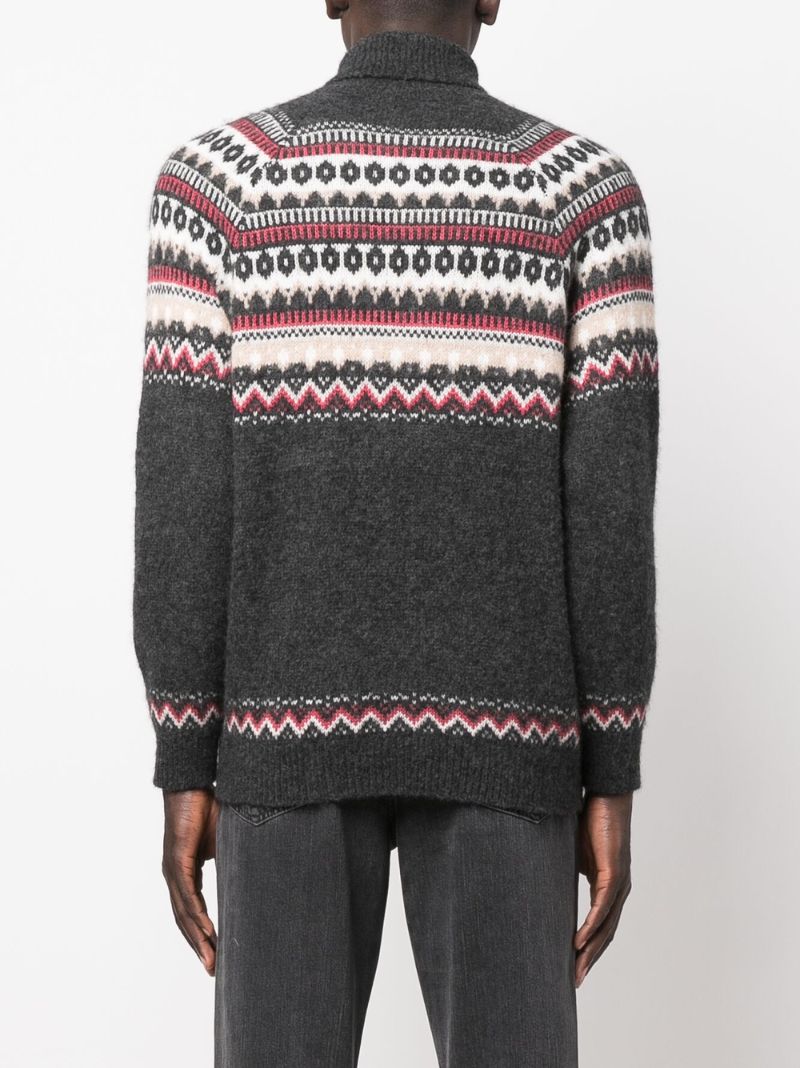Green Roll Neck Intarsia-knit Jumper