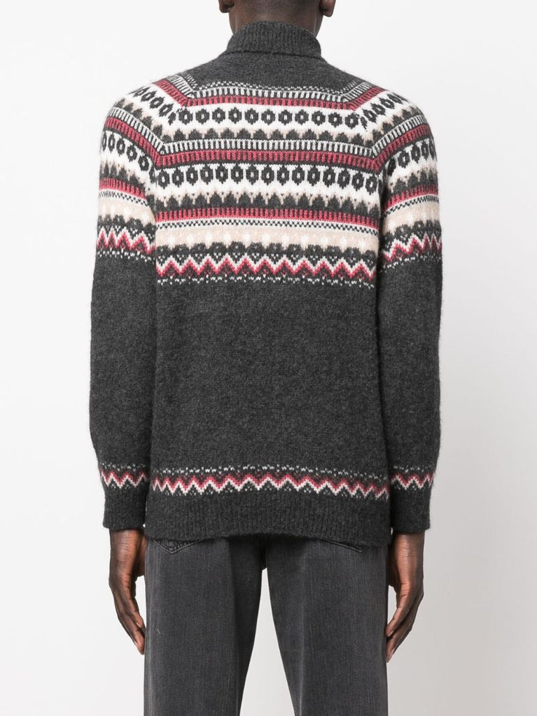 Green Roll Neck Intarsia-knit Jumper