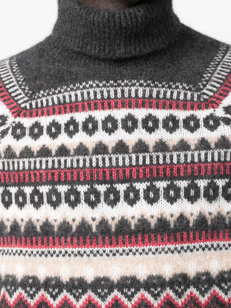 Green Roll Neck Intarsia-knit Jumper