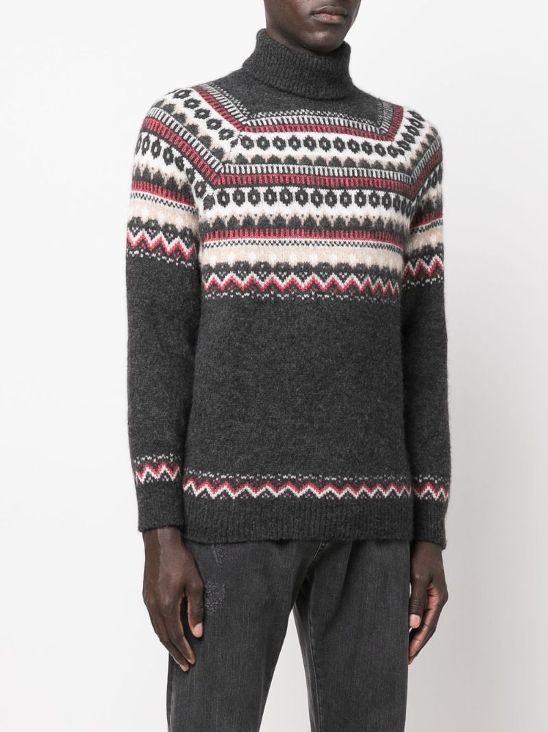 Green Roll Neck Intarsia-knit Jumper