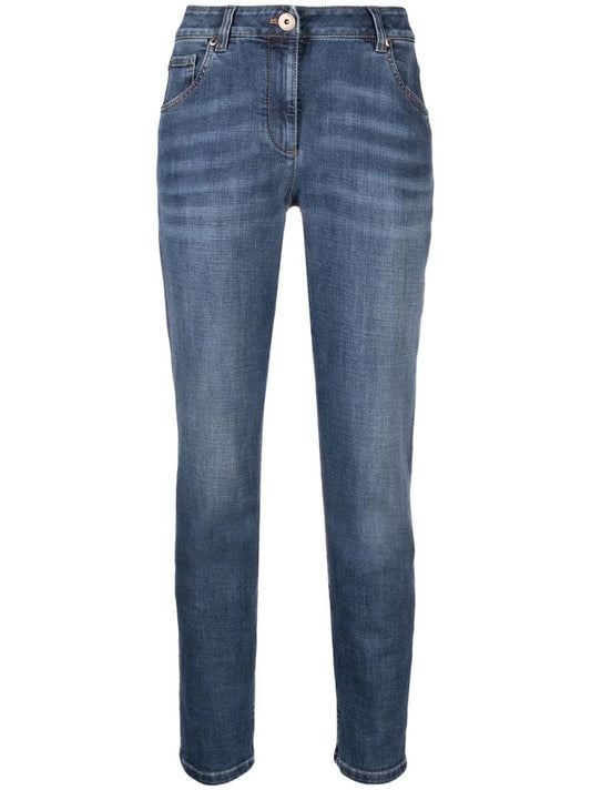 Blue Distressed-finish Jeans