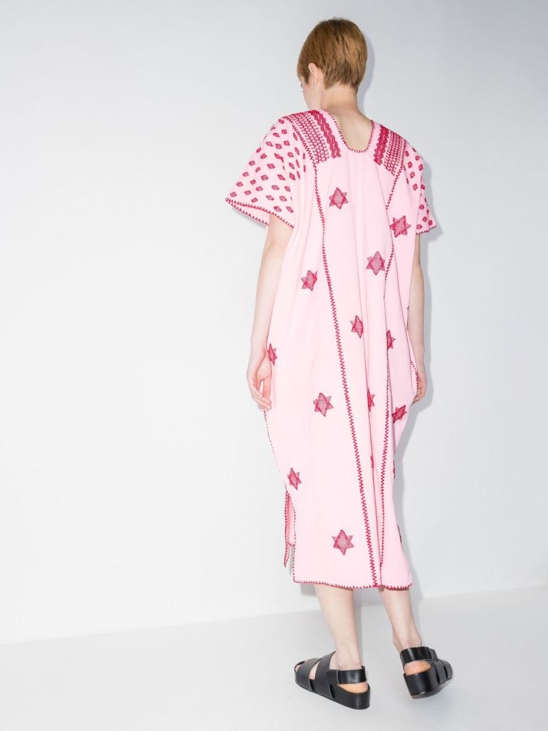 Three Panel Star Embroidered Cotton Midi Dress