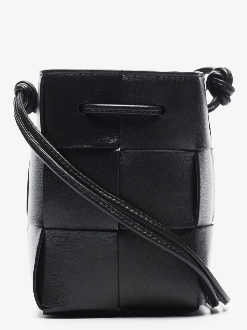 Black Cassette Leather Mini Cross Body Bucket Bag