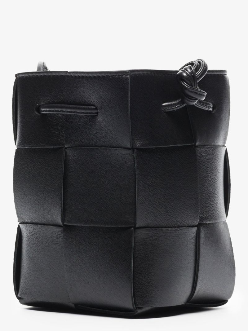 Black Cassette Leather Mini Cross Body Bucket Bag