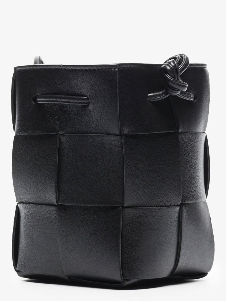 Black Cassette Leather Mini Cross Body Bucket Bag