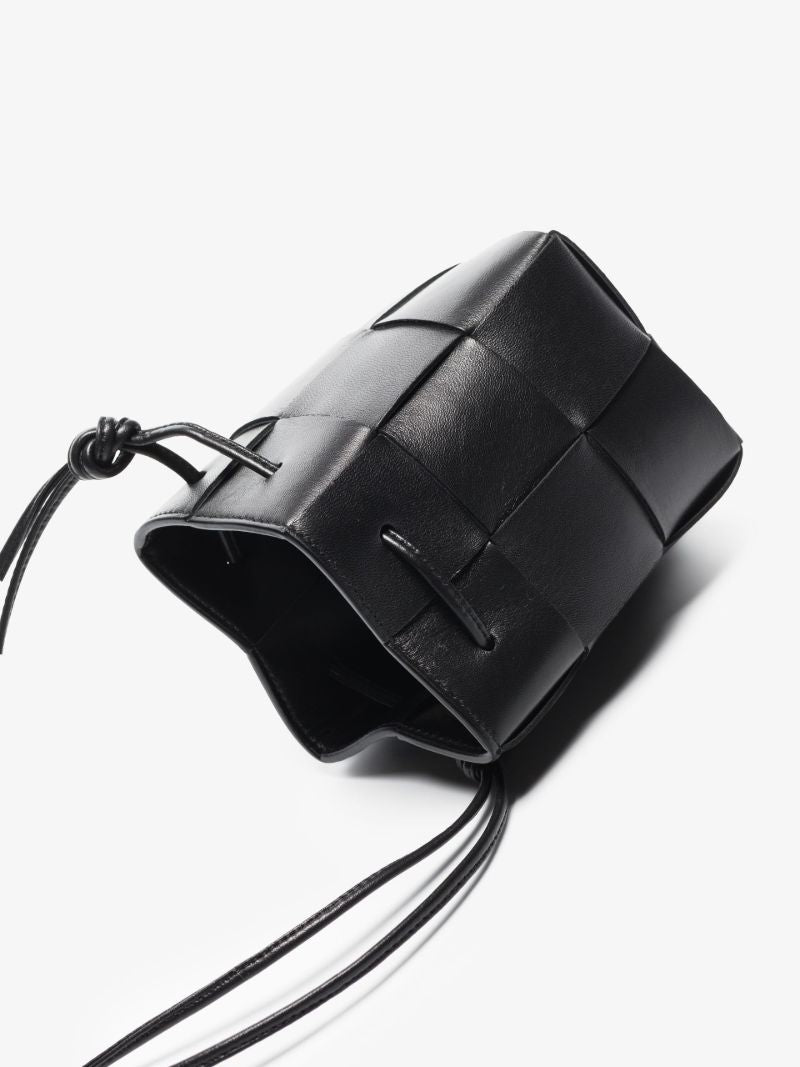 Black Cassette Leather Mini Cross Body Bucket Bag