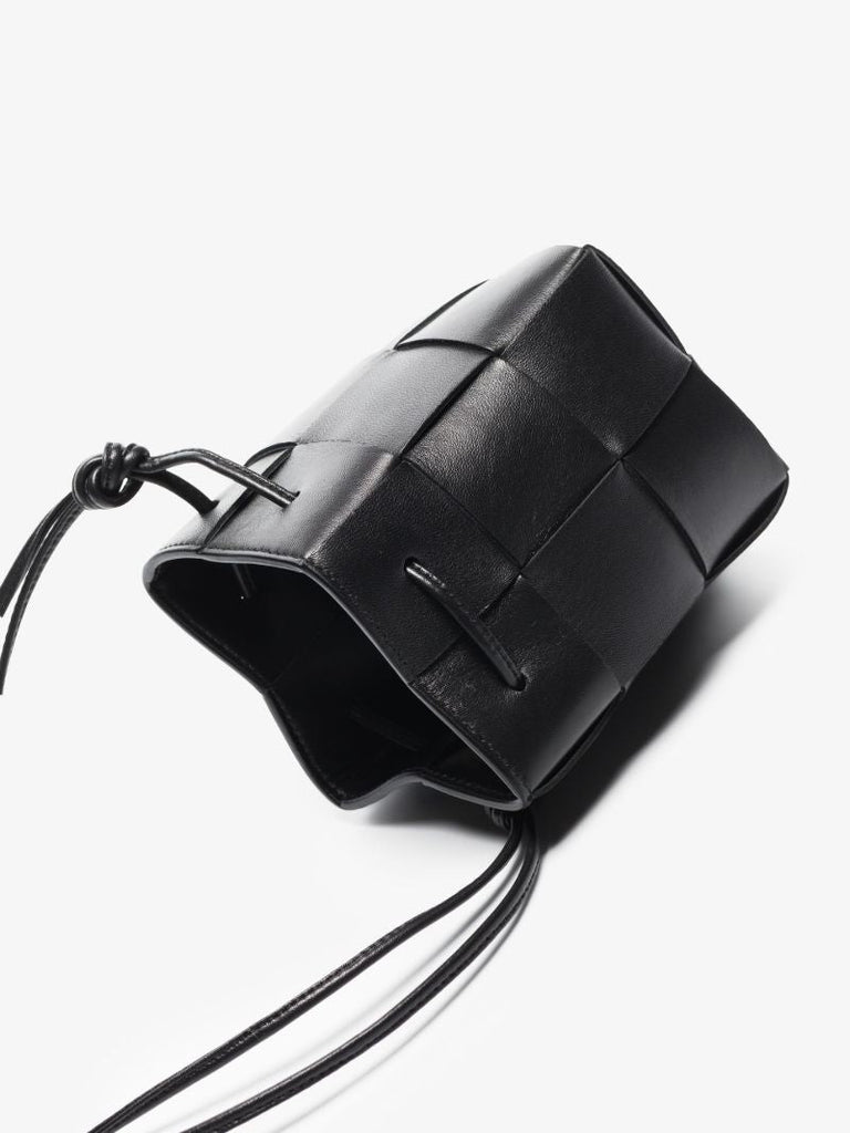 Black Cassette Leather Mini Cross Body Bucket Bag