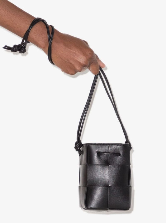 Black Cassette Leather Mini Cross Body Bucket Bag
