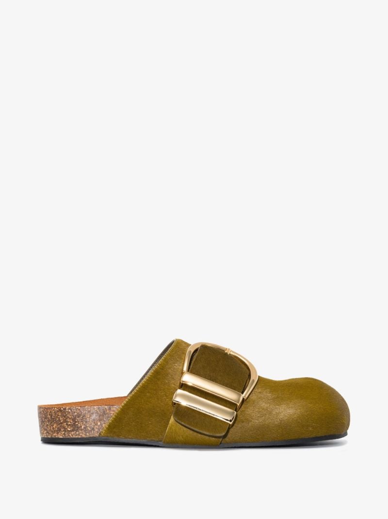 Green Downing Calf Hair Mules