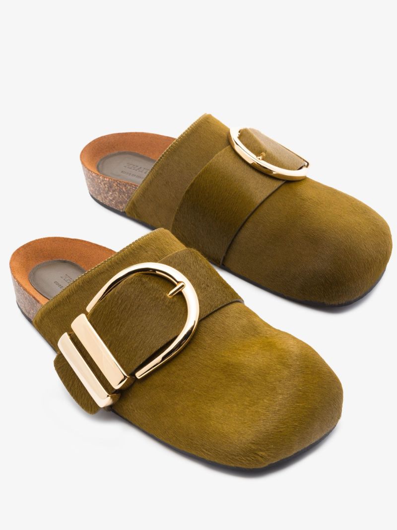 Green Downing Calf Hair Mules