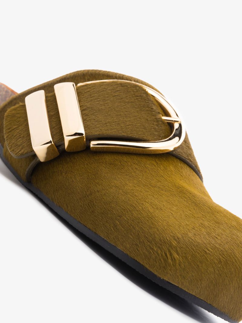 Green Downing Calf Hair Mules