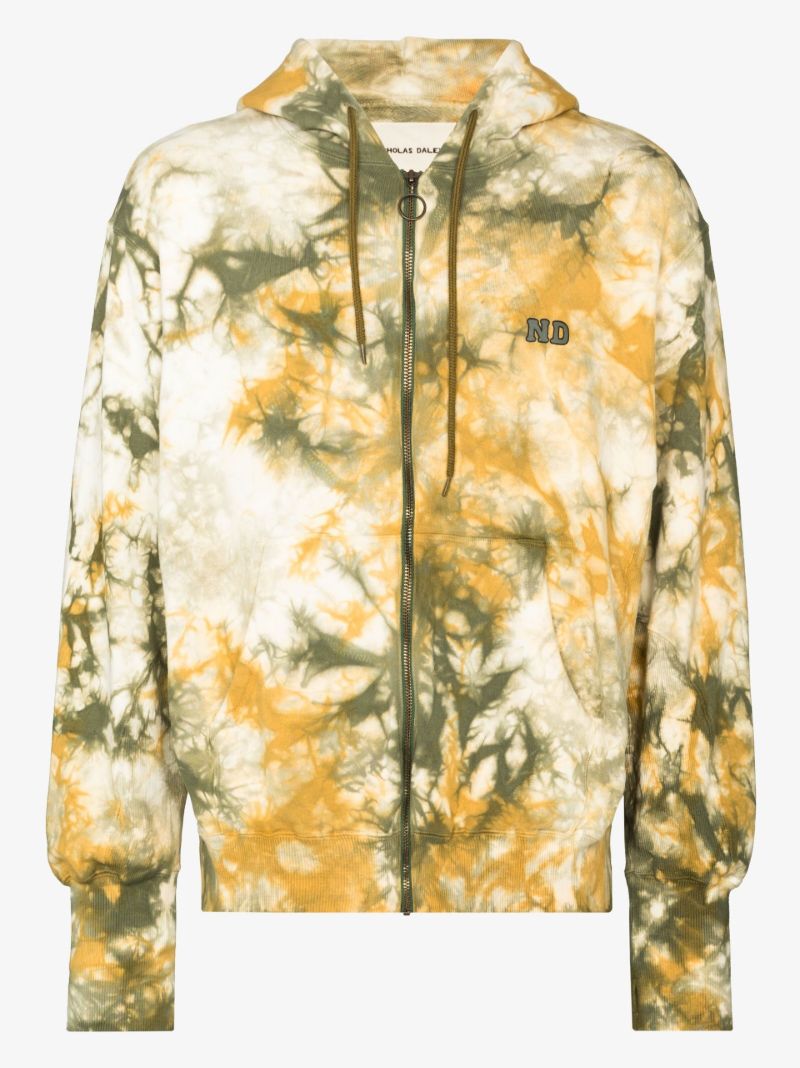 X Browns Focus Yellow Tie-dye Zip-up Cotton Hoodie